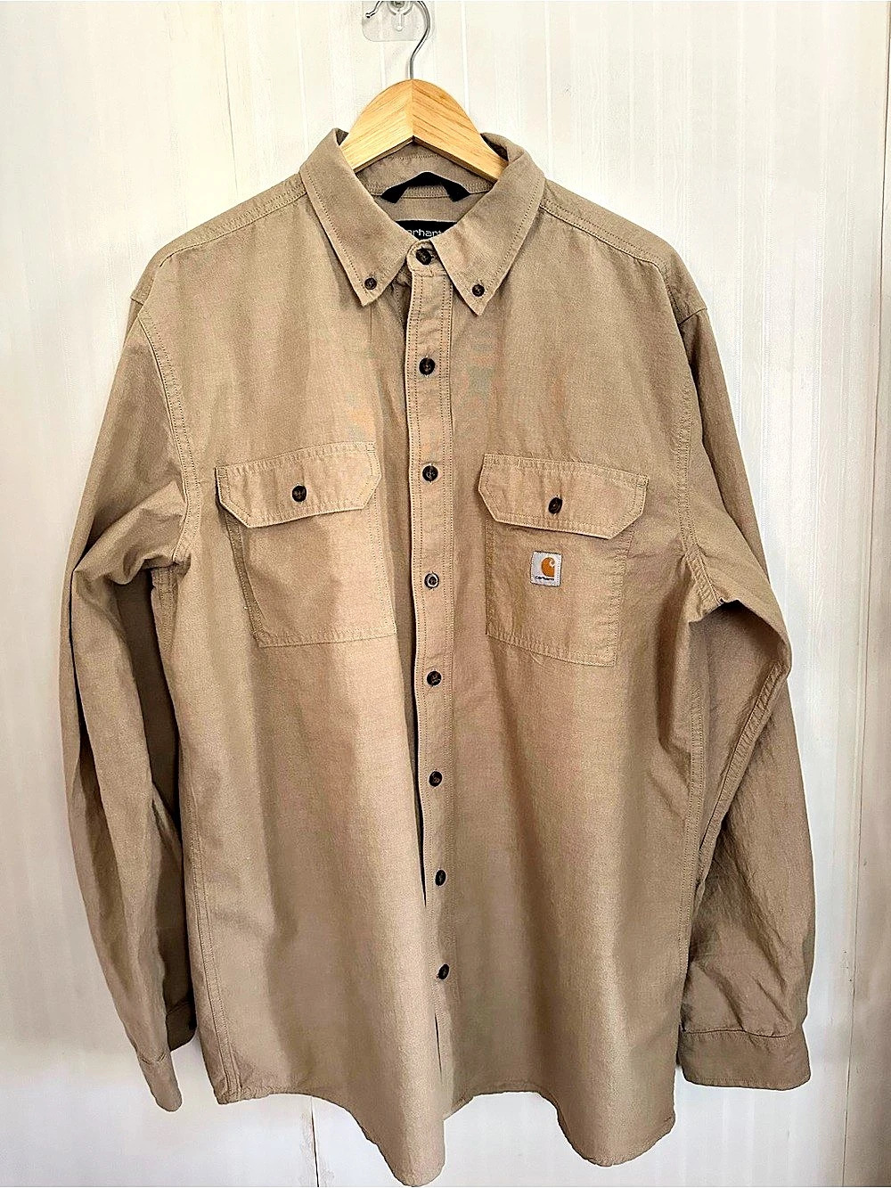 Carhartt Loose Fit Khaki Workwear Shirt Cotton Shirt Size Large Tall